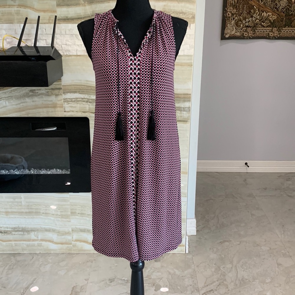 Michael Kors Maroon & Black Dot Print Midi‎ Dress. Size XS
